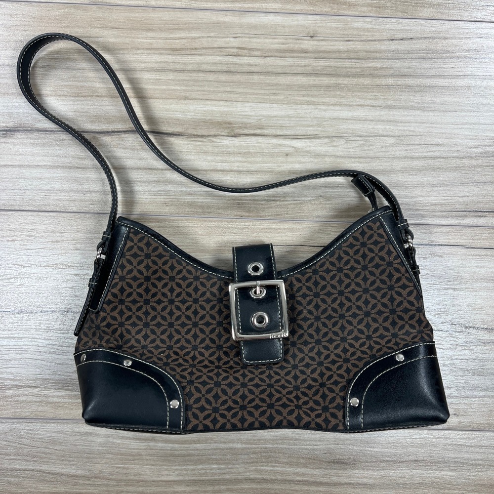 Relic Womens Brown Black Jacquard Geometric Shoulder Bag Buckle Detail Hobo